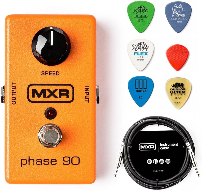 MXR M101 Phase 90 Effects Pedal Bundle with Instrument Cable and 6 Assorted Dunlop Picks - Image 1