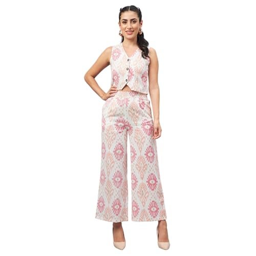 WineRed Woman Geometric Print Waistcoat & Pant Co-ord Set - Image 1