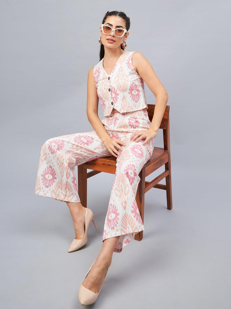 WineRed Woman Geometric Print Waistcoat & Pant Co-ord Set - Image 2