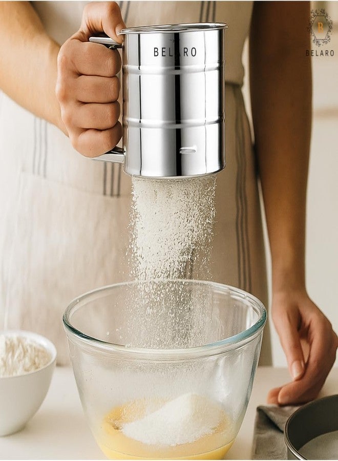 BELARO Flour Sifter/Atta chhani Hand Press Design Stainless Steel Flour Sifter Corrosion Resistant Large Capacity Flour Sieve Cup for Sugar Flour and Coffee Powder | Atta Chalni (Pack of 1) - Image 2