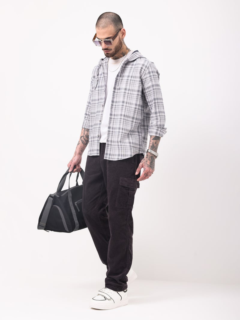 British Club Men Black Straight Fit Corduroy Cargo Trousers - Image 4