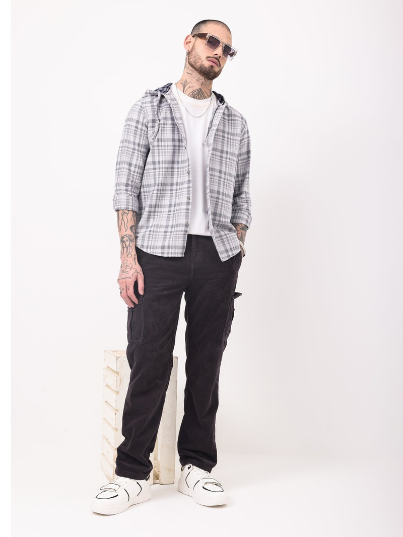 British Club Men Black Straight Fit Corduroy Cargo Trousers - Image 5