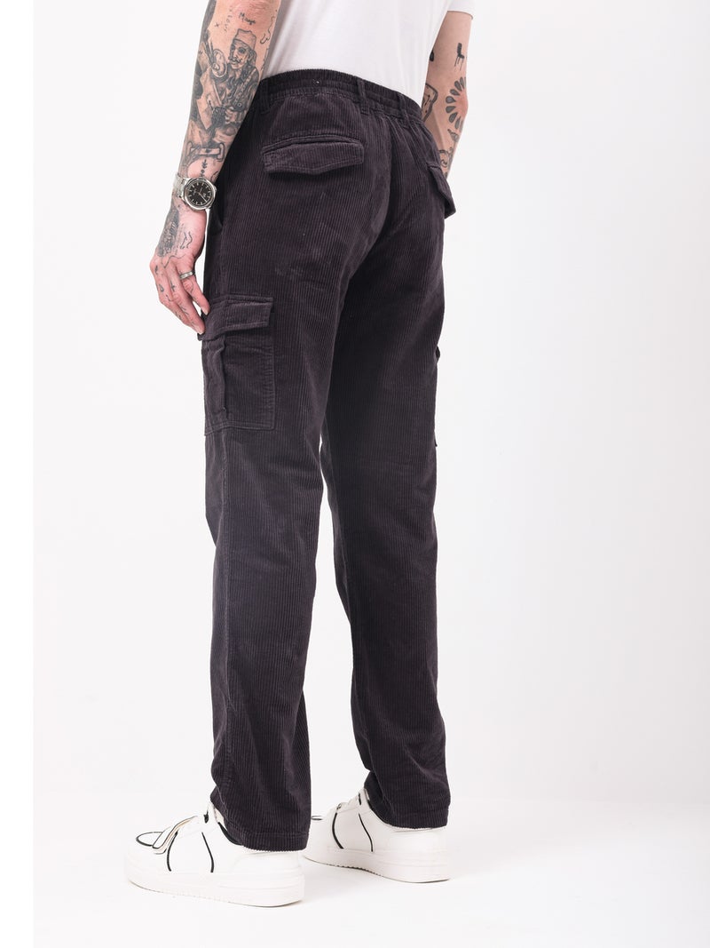British Club Men Black Straight Fit Corduroy Cargo Trousers - Image 2