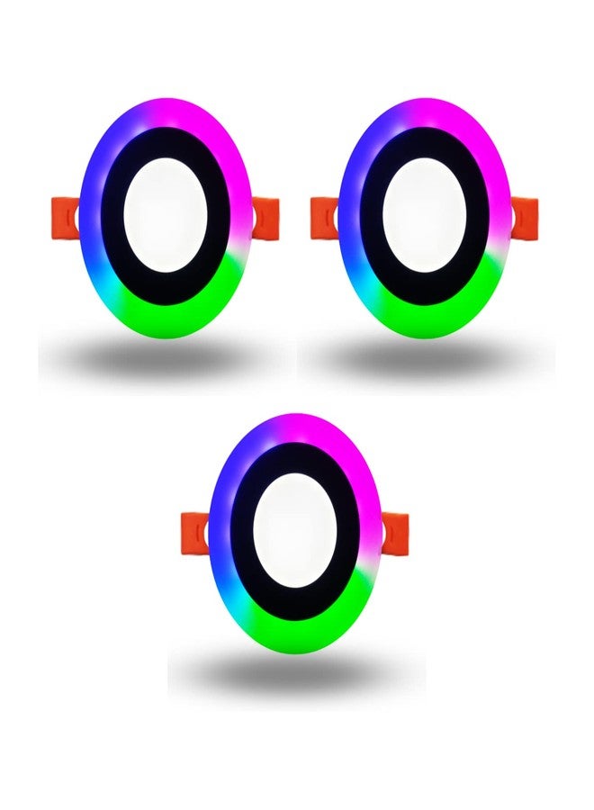 D'Mak DMAK Multi Traders 6W LED Side PGB (Pink,Green,Blue) Round Conceal Panel Light Ceiling 3D Effect Lighting (Four Color) -| colour light for celling | 6w led ceiling | -Pack of 3 - Image 1