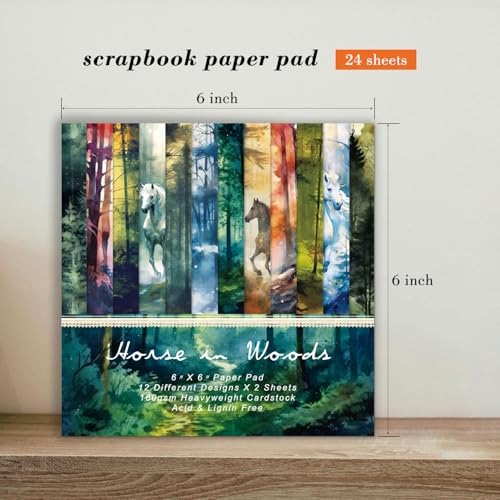 EAMOTOL Forest Aesthetics Scrapbooking Paper Pad - 24 Sheets 6'' x 6'' Horse Patterns Designed Cardstock for Junk Journals Decoupage Diary Supplies DIY Crafts Gift Folded Wrapping Material - Image 3
