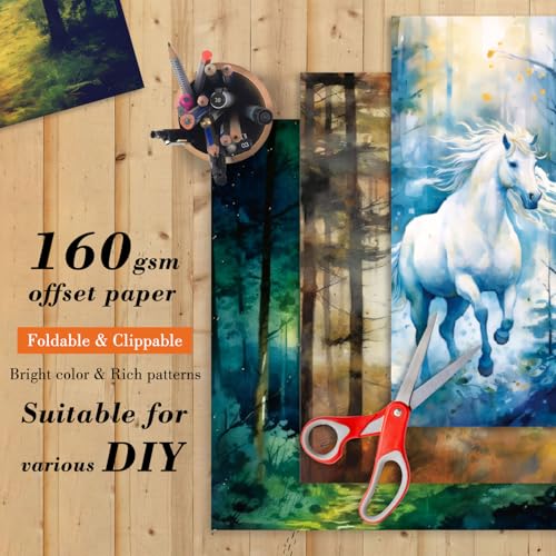 EAMOTOL Forest Aesthetics Scrapbooking Paper Pad - 24 Sheets 6'' x 6'' Horse Patterns Designed Cardstock for Junk Journals Decoupage Diary Supplies DIY Crafts Gift Folded Wrapping Material - Image 4