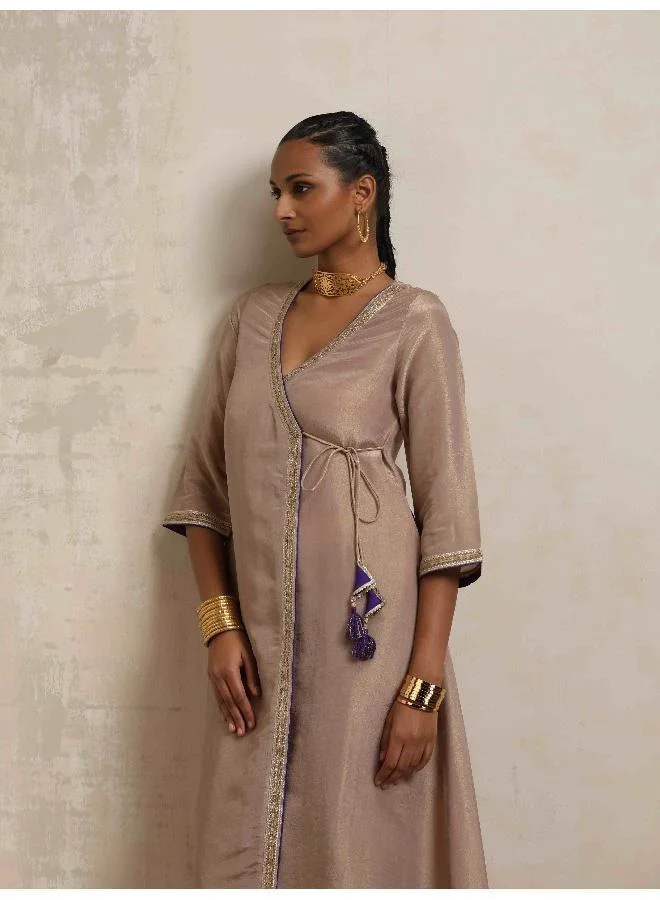 ترو برونز trueBrowns Lilac Tissue Angrakha Kurta Set