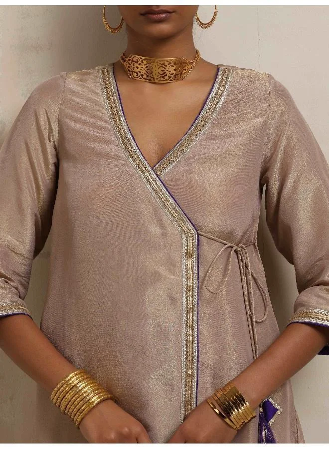 ترو برونز trueBrowns Lilac Tissue Angrakha Kurta Set