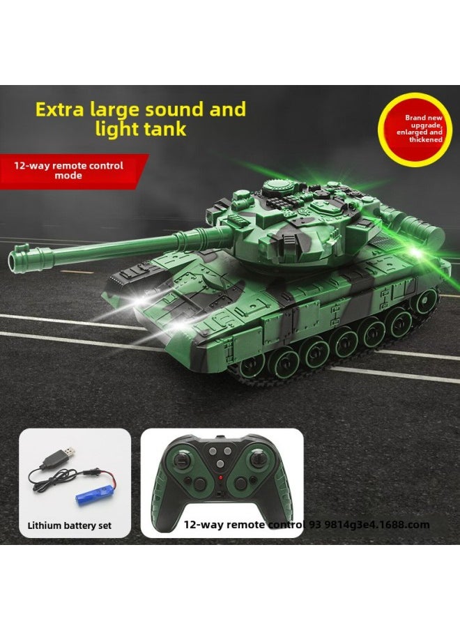 Generic Remote Control Tank Toy 2.4G Cannon Launching Metal Crawler Charging Electric Simulation Battle Off-road Vehicle Model-Color:[camouflage Green] 12-channel Remote Control Tank-rotatable-analog Launching-Specifications:Color Box Packaging + 1 Battery + Charging Cable  - Image 1