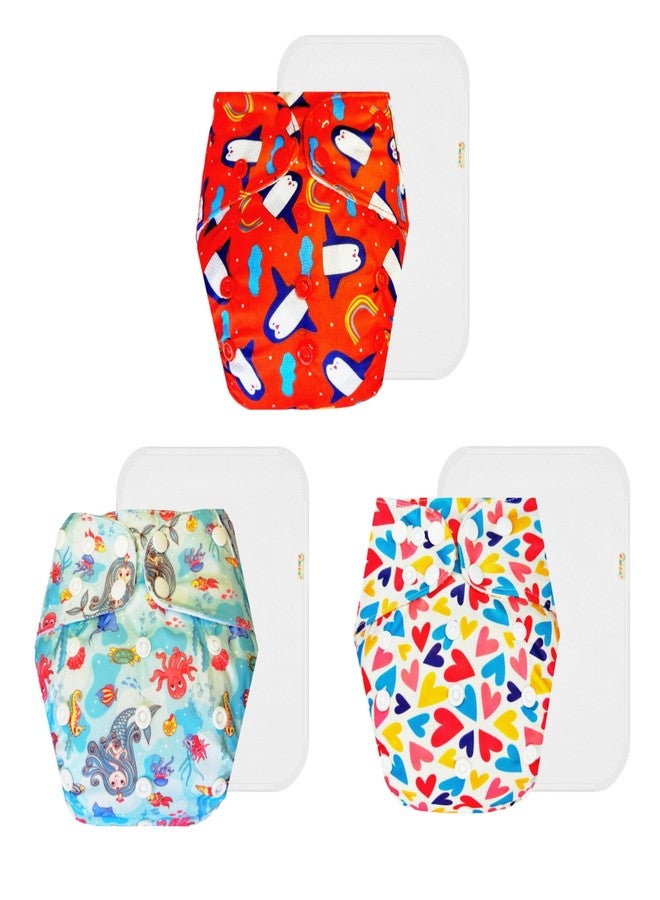 Dumbledo Premium Cloth Diaper with Cotton Insert (Pack of 3) | Dry Feel and Comfortable | 6-Layer Absorbent Pad | Adjustable Snaps | All-Day Wear | 3 Months - 3 Years | Unisex Baby - Image 1