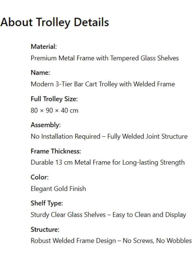 YINZUO YINZUO Glass Shelf Bar Cart Trolley  - Image 3