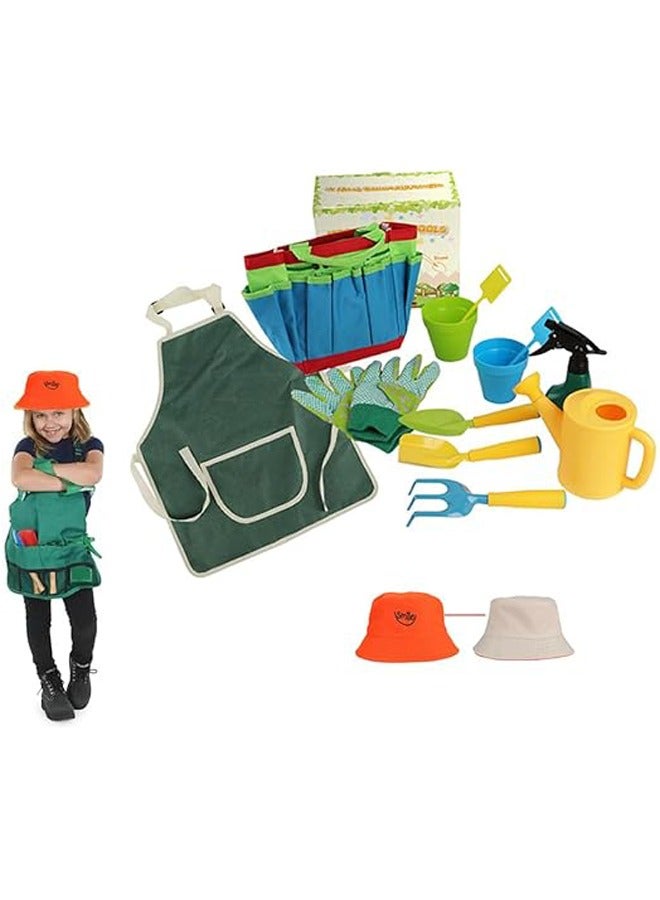 Hihonor Kids Gardening Tools, 13 PCS Gardening Tool Set for Kids Children, Garden Apron, Kids Sun Hat, Kids Shovel, Toddler Gardening Gloves, Garden Outdoor Toys Gift for Preschool Boys and Girls  - Image 1