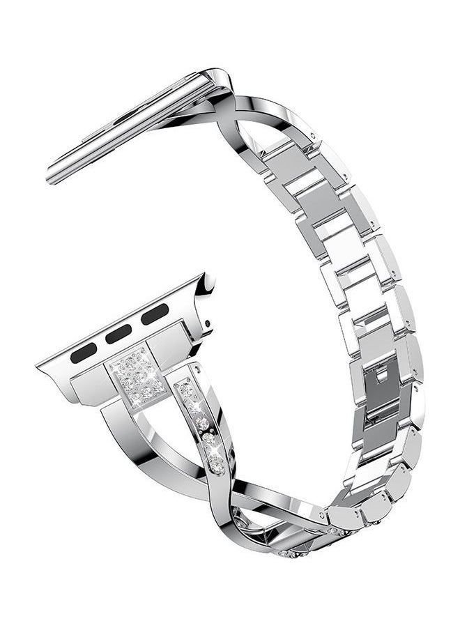 NIBEMINENT - Replacement Bling Strap X-Link For Apple Watch Nike+/Series 1/2/3/Sport 38mm Silver - Image 1