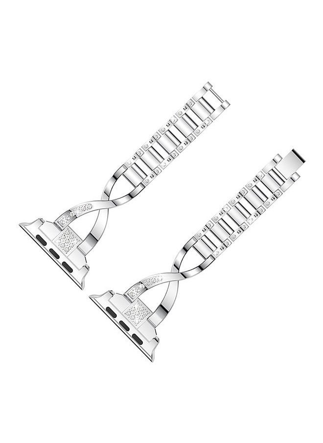 NIBEMINENT - Replacement Bling Strap X-Link For Apple Watch Nike+/Series 1/2/3/Sport 38mm Silver - Image 1