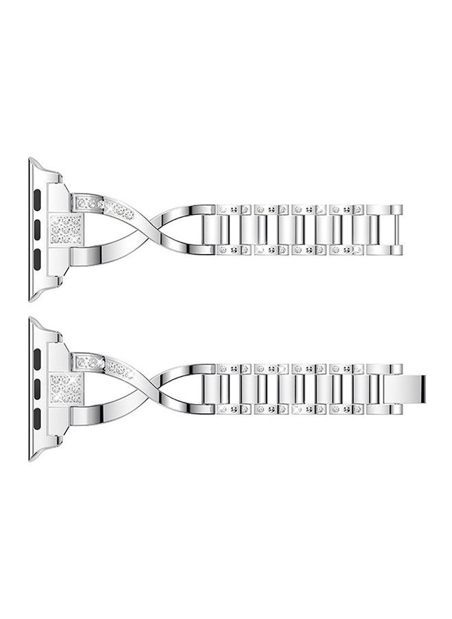 NIBEMINENT - Replacement Bling Strap X-Link For Apple Watch Nike+/Series 1/2/3/Sport 38mm Silver - Image 1