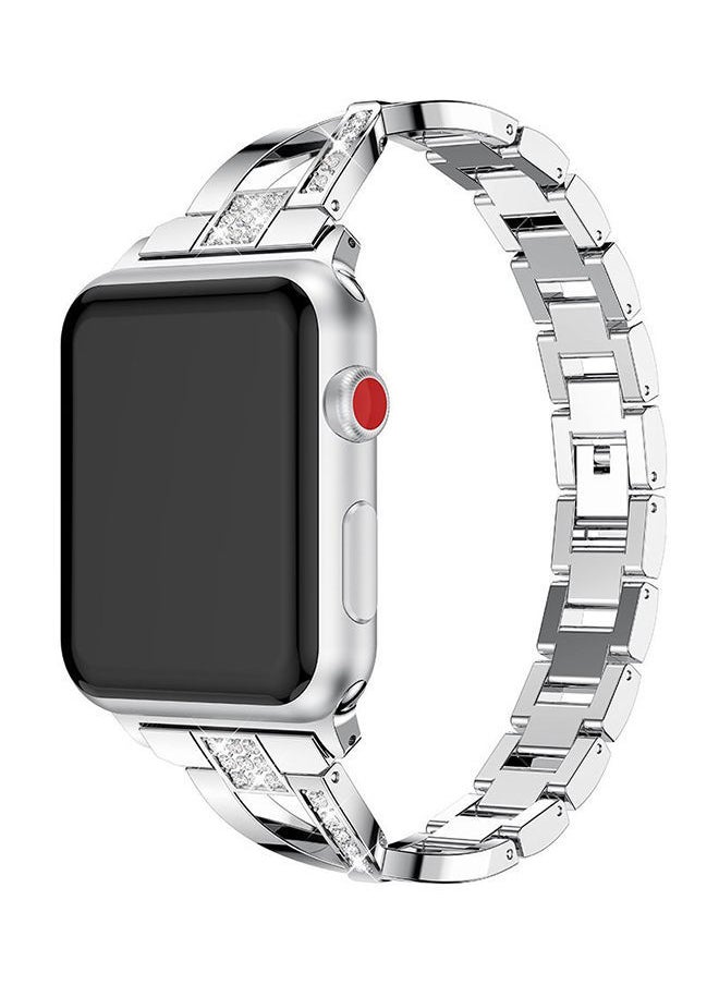 NIBEMINENT - Replacement Bling Strap X-Link For Apple Watch Nike+/Series 1/2/3/Sport 38mm Silver - Image 1