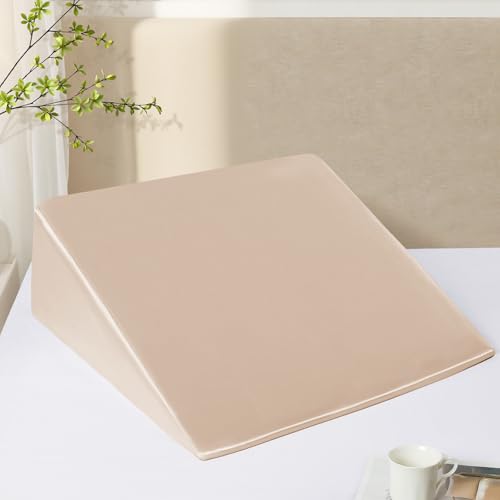 RUDONG M Satin Wedge Pillow Cover 25"x25"x8" - Soft Breathable Zippered Wedge Pillow Case, Machine Washable Pillowcase (Beige, 1 Pack - Pillow Not Included) - Image 1