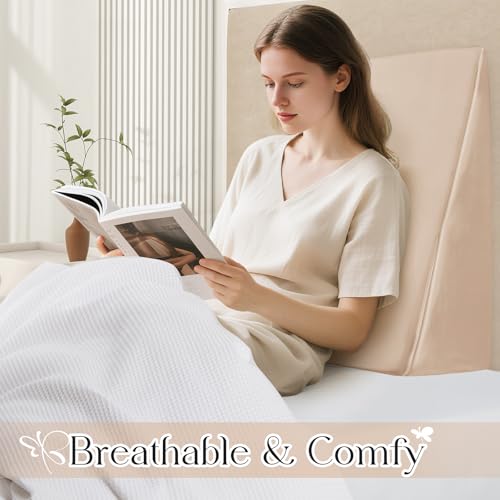 RUDONG M Satin Wedge Pillow Cover 25"x25"x8" - Soft Breathable Zippered Wedge Pillow Case, Machine Washable Pillowcase (Beige, 1 Pack - Pillow Not Included) - Image 4