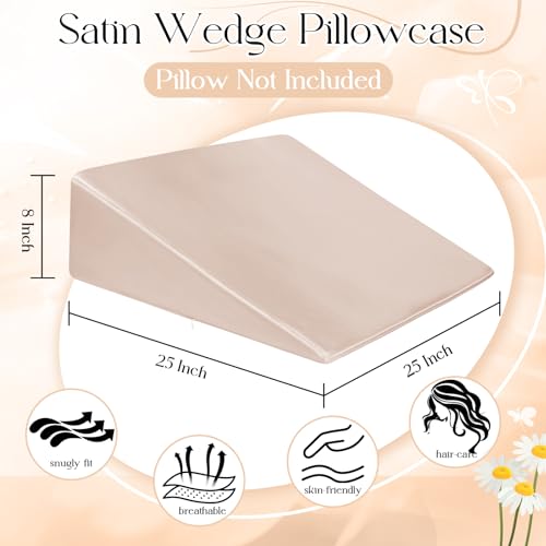 RUDONG M Satin Wedge Pillow Cover 25"x25"x8" - Soft Breathable Zippered Wedge Pillow Case, Machine Washable Pillowcase (Beige, 1 Pack - Pillow Not Included) - Image 3