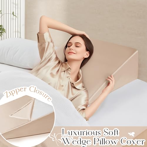 RUDONG M Satin Wedge Pillow Cover 25"x25"x8" - Soft Breathable Zippered Wedge Pillow Case, Machine Washable Pillowcase (Beige, 1 Pack - Pillow Not Included) - Image 2