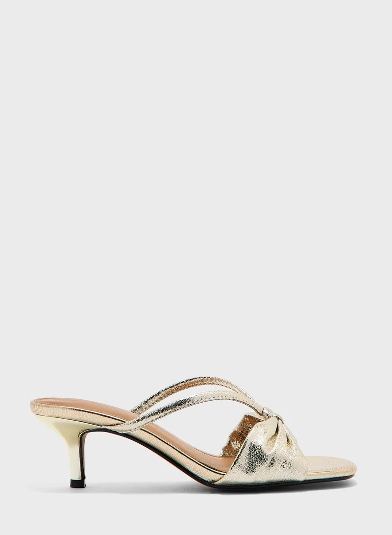 RIVER ISLAND Wide Kitten Heel Bow Mule Sandals