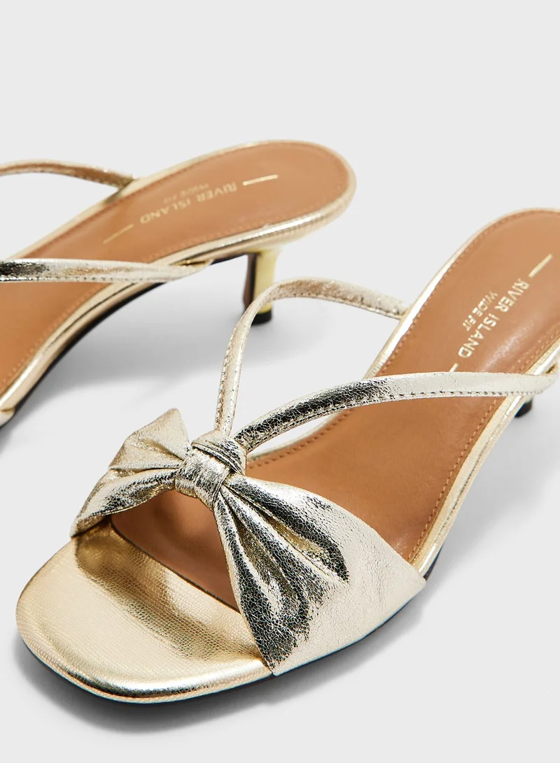 RIVER ISLAND Wide Kitten Heel Bow Mule Sandals