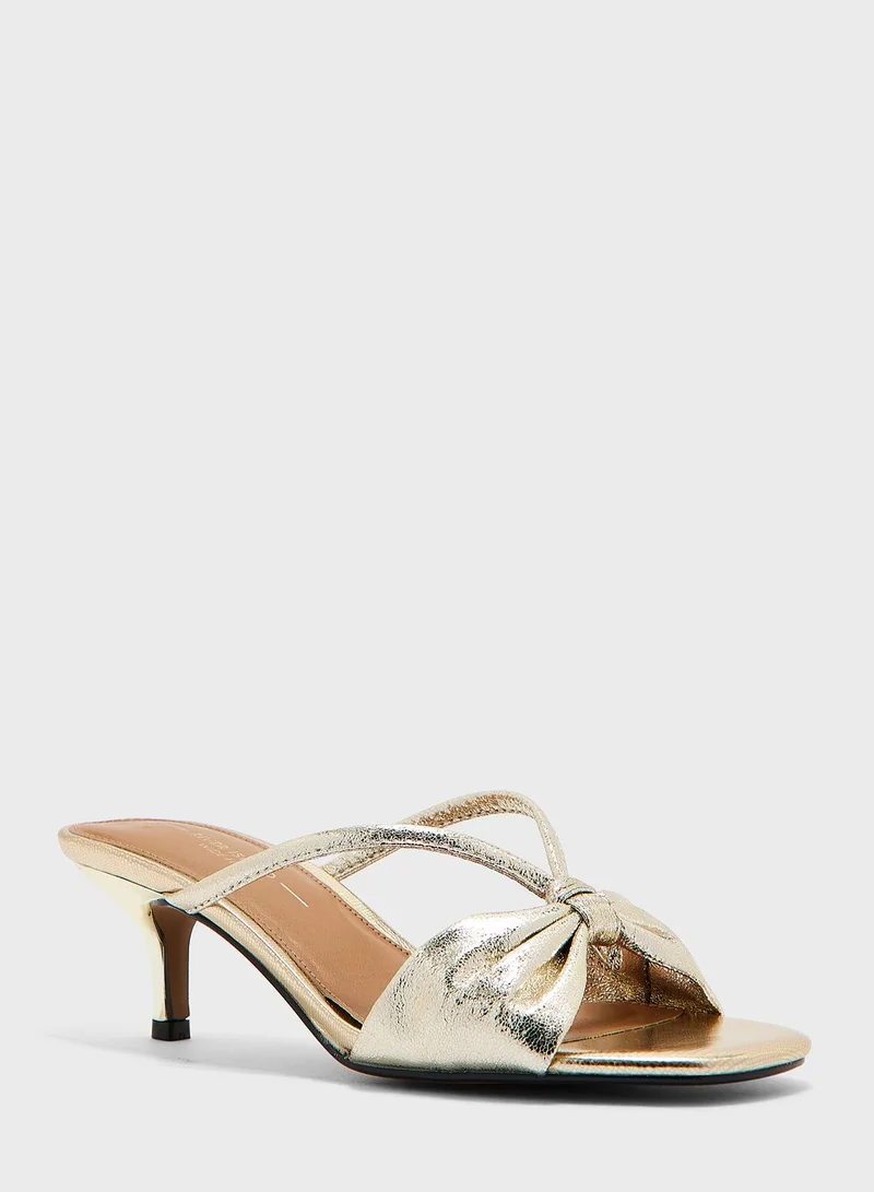 RIVER ISLAND Wide Kitten Heel Bow Mule Sandals
