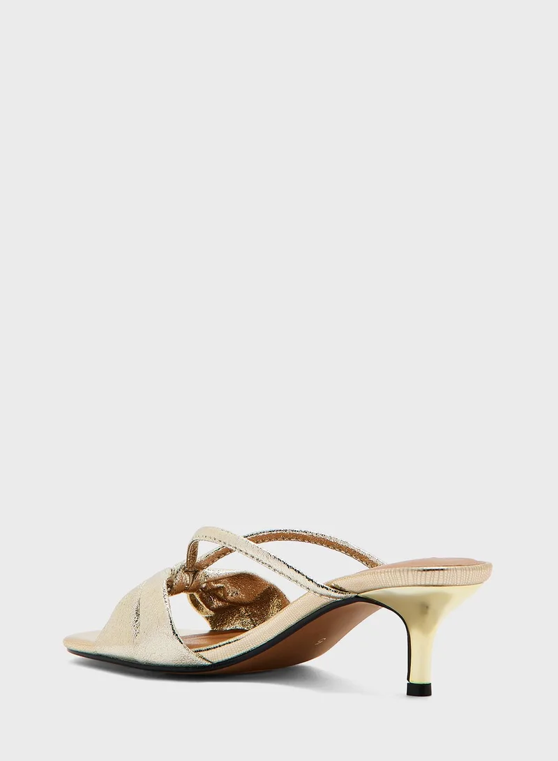 RIVER ISLAND Wide Kitten Heel Bow Mule Sandals