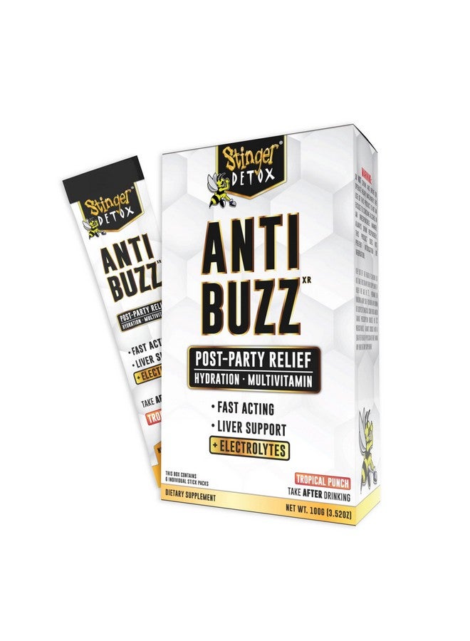 Stinger Detox ستينجر ديتوكس مضاد للضجيج بعد الاحتفال، مزيج مشروب ترطيب ومتعدد الفيتامينات | دي إتش إم، فيتامين ب المركب، ريبوفلافين، نياسين + إلكتروليتات | نكهة البونش الاستوائية 1 عبوة (6 حصص) - Image 1