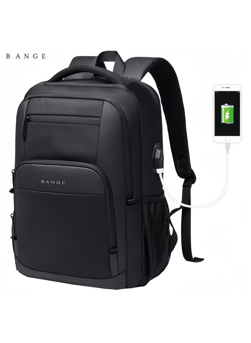 بانجي حقيبة ظهر رجالي اصلية للابتوب – سعة كبيرة، منفذ USB للشحن، مقاومة للماء، مثالية للعمل والدراسة والسفر – لون أسود - Image 1