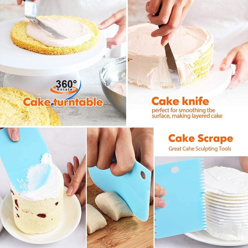 CONNECTWIDE 6Pcs Cake Decorating Kit 1Pc 11 Inch Rotating Cake Turntable with 2Pcs Icing Spatula and 3Pcs Icing Smoother, Revolving Cake Stand White Baking Cake Decorating Supplies  - Image 2