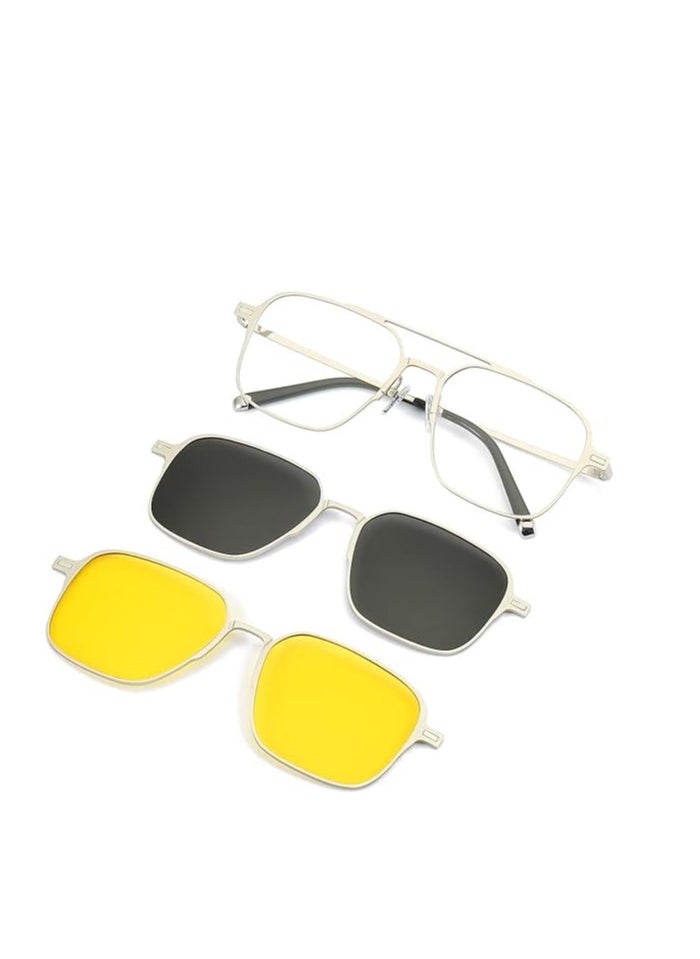 Captaintech Magnetic Clip on Polarized Sunglasses for Men and Women Retro Square Eyewear with UV Protection for Night Driving Set of Three  - Image 1