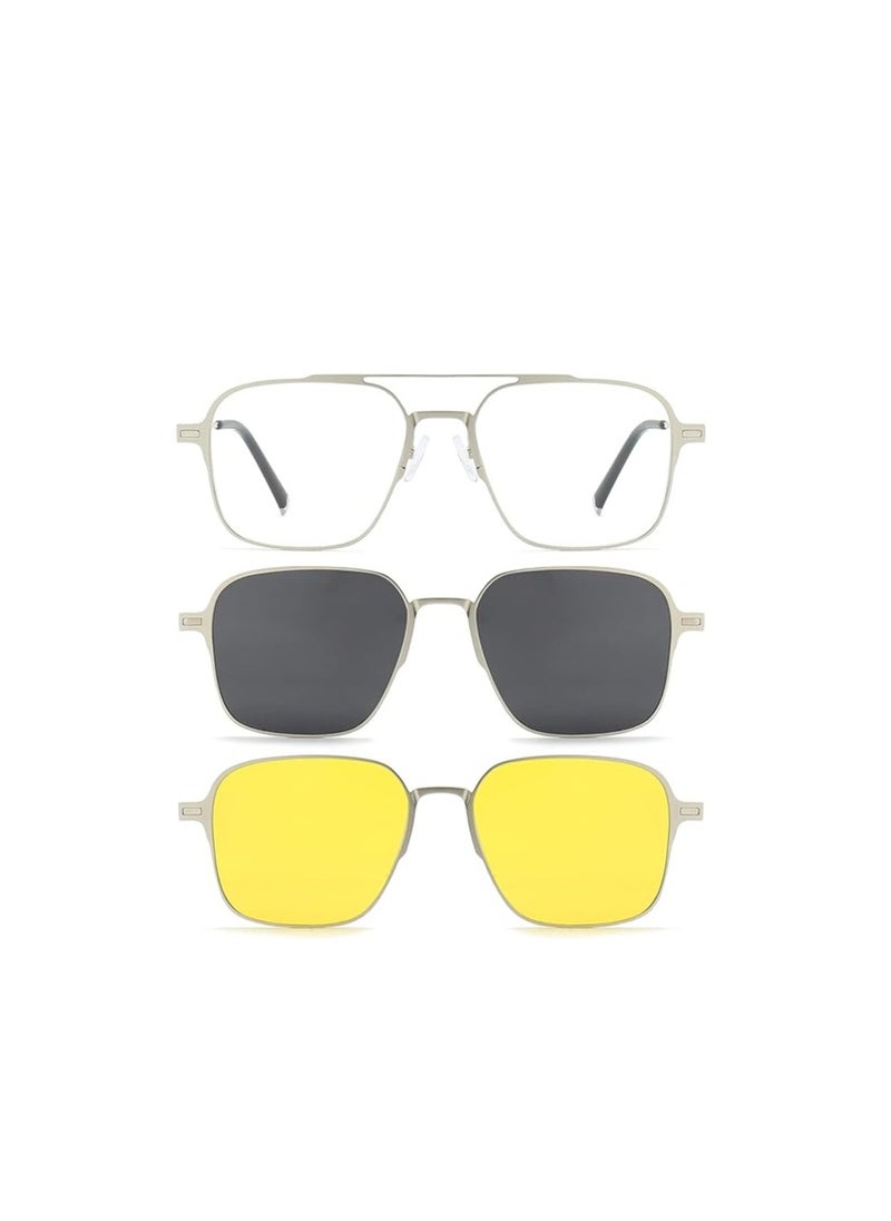 Captaintech Magnetic Clip on Polarized Sunglasses for Men and Women Retro Square Eyewear with UV Protection for Night Driving Set of Three  - Image 2