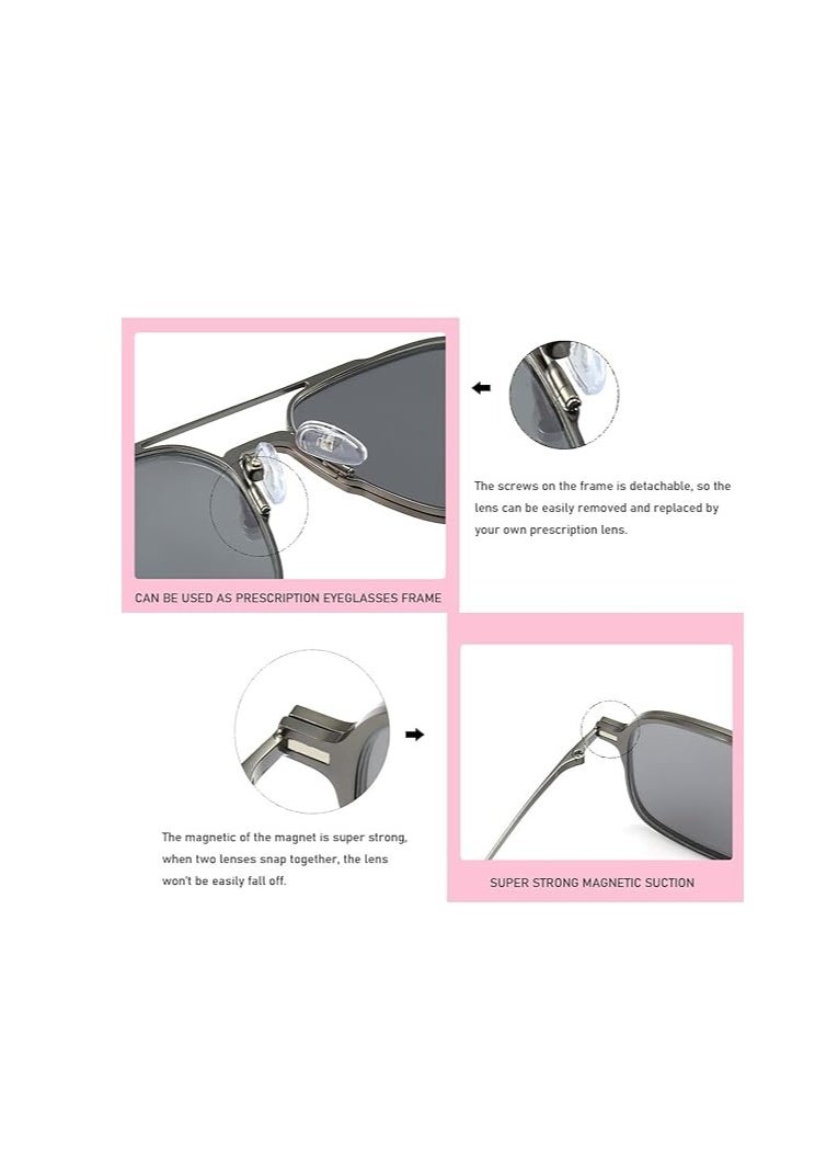 Captaintech Magnetic Clip on Polarized Sunglasses for Men and Women Retro Square Eyewear with UV Protection for Night Driving Set of Three  - Image 4