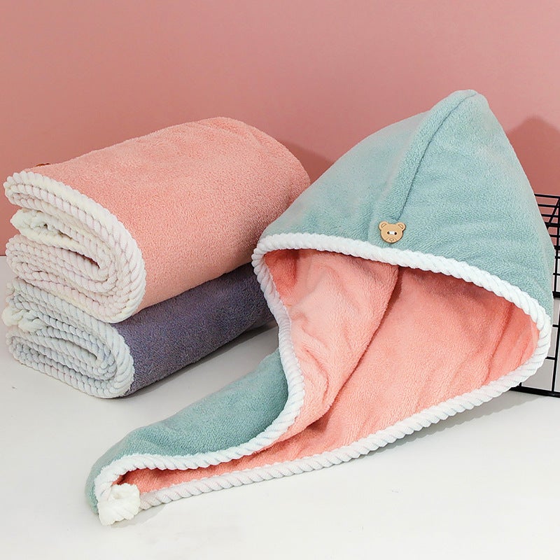 Generic Double Layer Quick-Dry Hair Towel Cap Pink Green 