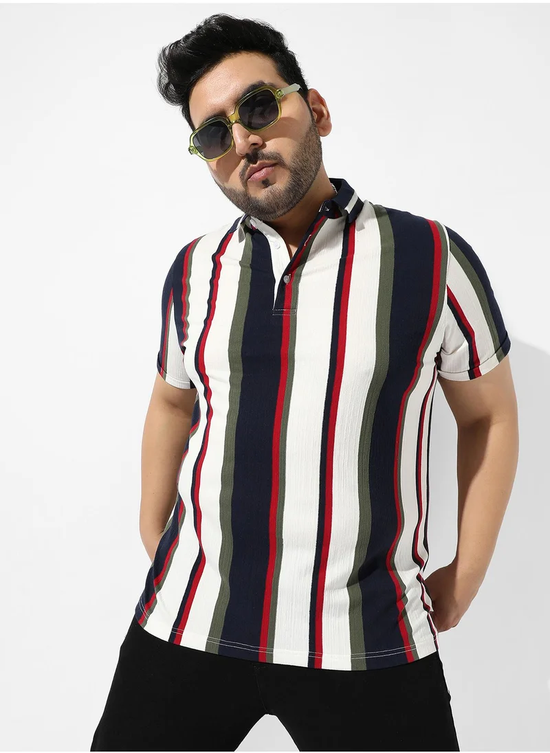 Instafab Plus Men's Multicolour Striped Regular Fit Casual Shirt