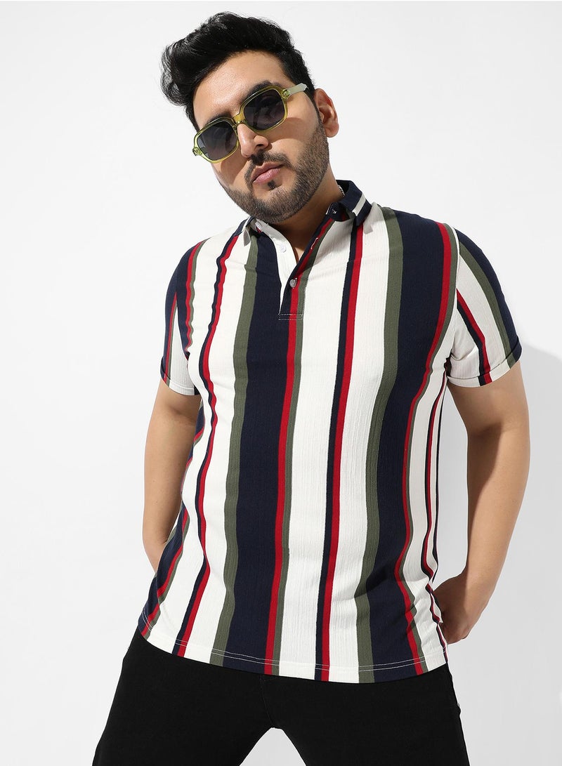 Instafab Plus Men's Multicolour Striped Regular Fit Casual Shirt - Image 1