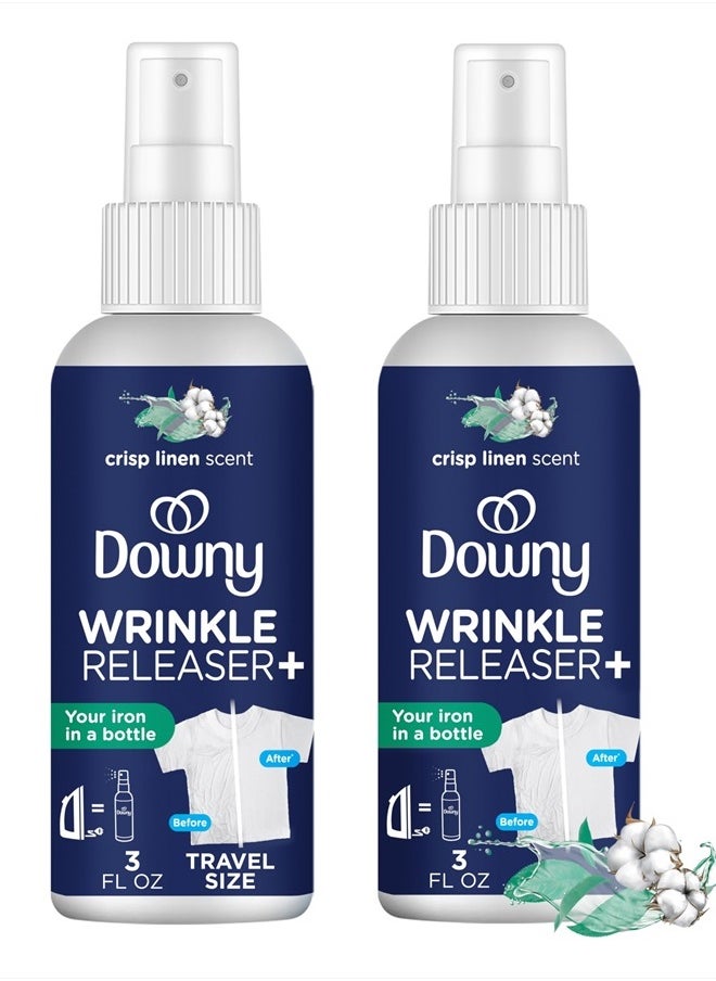 Downy - Wrinkle Releaser Spray All In One Wrinkle Release Spray Travel Size, Odor Eliminator, Static Remover Fabric Refresher & Ironing Aid for Clothes 3 Fl Oz (Pack of 2), Crisp Linen Scent - Image 1