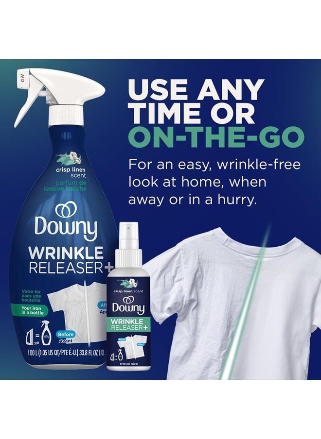 Downy - Wrinkle Releaser Spray All In One Wrinkle Release Spray Travel Size, Odor Eliminator, Static Remover Fabric Refresher & Ironing Aid for Clothes 3 Fl Oz (Pack of 2), Crisp Linen Scent - Image 1