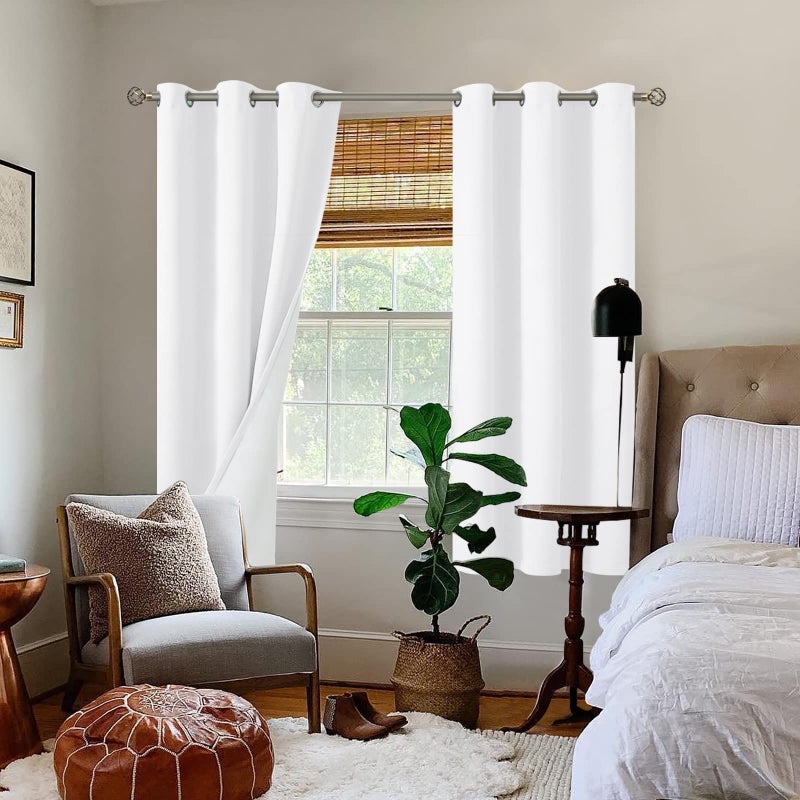 BGment بئسة الستائر أبيض تعتيم لغرفة نوم 63 بوصة طول 2 لوحات ستائر غرفة نوم معزولة حرارية مقاومة للصوت غرفة الستار النافذة الستائر كل الستائر جروميت 42 بوصة - Image 2