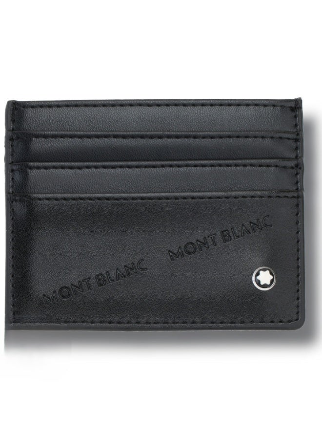 Montblanc Black Genuine Leather Card Holder – Luxury Slim Designer Card Case for Men & Women - Image 1