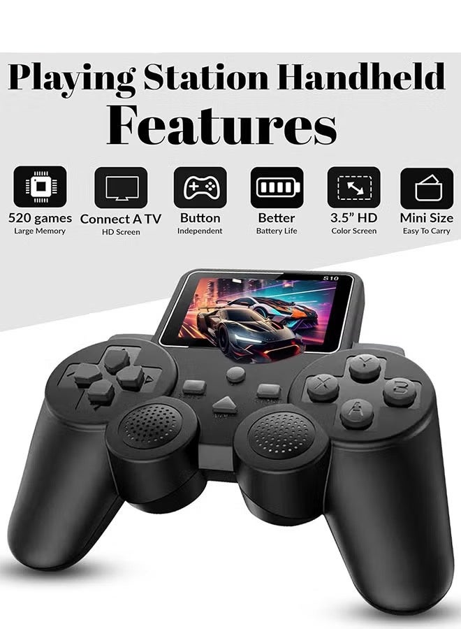 TNGames S10 Mini Joystick Retro Arcade Console, Black Portable Nostalgic Handheld | Preloaded 520 Classic Retro Games | All-in-One Bundle with Console, User Manual, USB Charger, AV Cable - Image 2