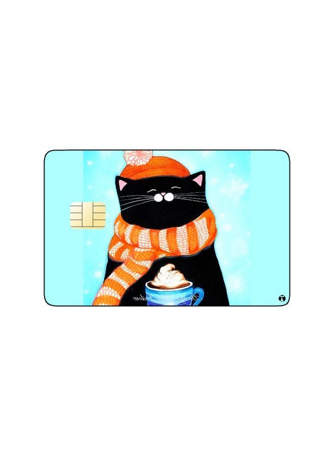RKN PRINTED BANK CARD STICKER Cute Balck Cat Drawing With Scarf - Image 1