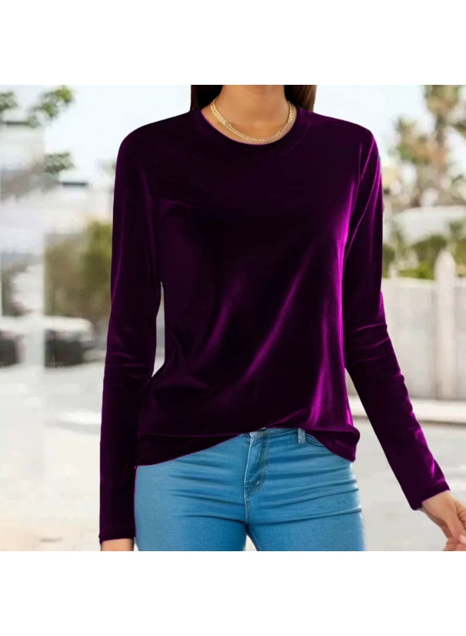 general Women's Long Sleeve Shirt Casual Crewneck Pullover Solid t-Shirt Velvet Tops Pluse Size Fall Fashion 2026 Outfits - Image 1