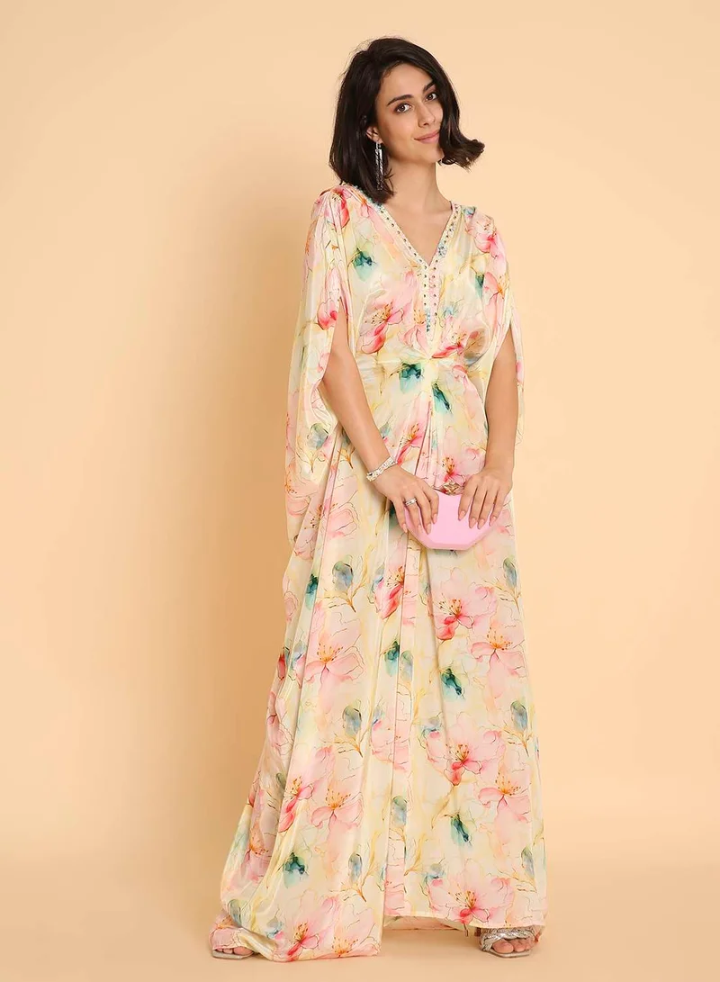 HANA & SARA Pastel Dream Floral Jalabiya Dress - Soft Arabic Elegance