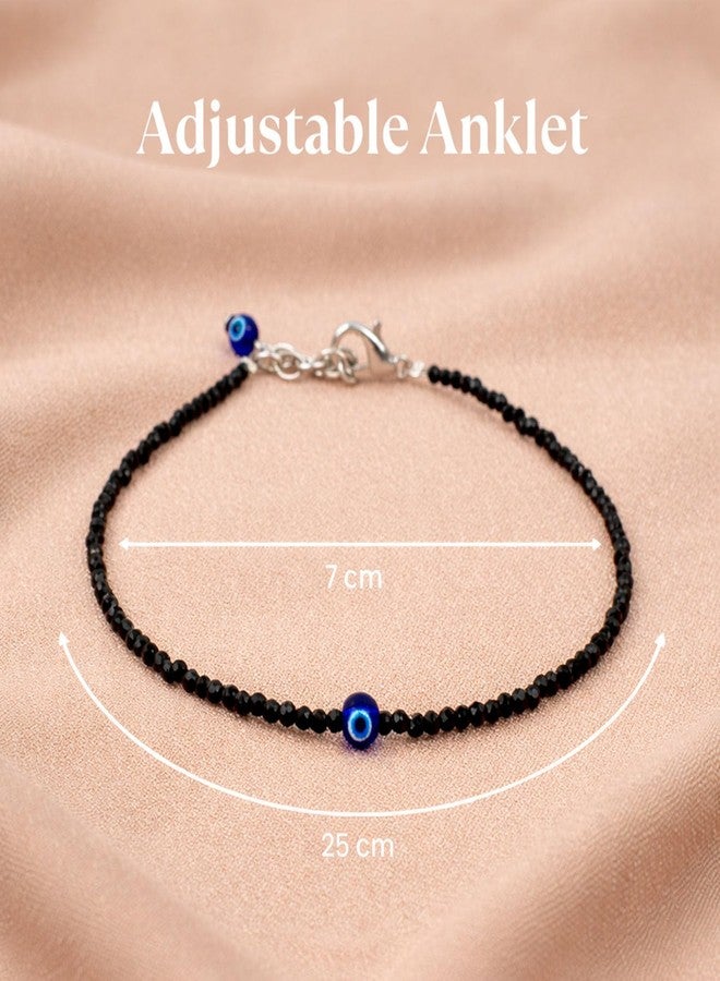 YiCan Evil Eye Anklet for woman with Black Tourmaline | Stone of Protection, Balance, Nazar Charm & Positivity | Adjustable Bracelet | Spiritual Anklet for Girl, Women | Gift for Girl, Woman | Spiritual Jewellery for Women - Image 3