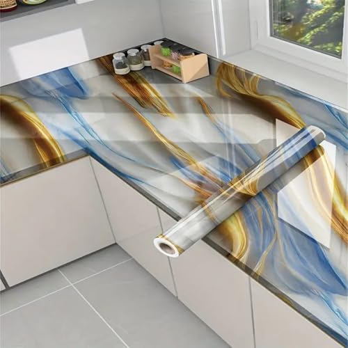 wall love Marble OilProof & Waterproof self-Adhesive Sheet Stickers Big Countertop Cabinet Furniture puja Room Kitchen,Home Sticker Wallpaper 60 x 200cm (New Ocean Gold Wallpaper) - Image 1