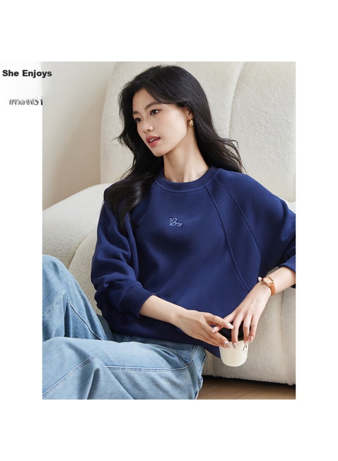 She enjoys She Xiang Round Neck Sweatshirt For Women, Spring And Autumn Raglan Sleeve Short Top, Letter And Heart Embroidery, Youthful Pullover T143w1005 - Image 4