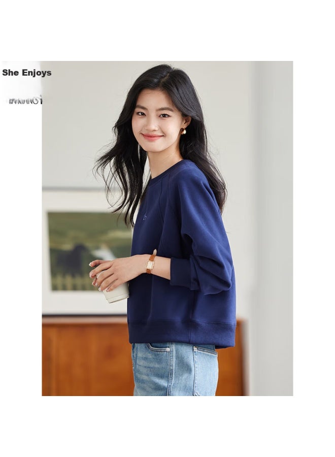 She enjoys She Xiang Round Neck Sweatshirt For Women, Spring And Autumn Raglan Sleeve Short Top, Letter And Heart Embroidery, Youthful Pullover T143w1005 - Image 5