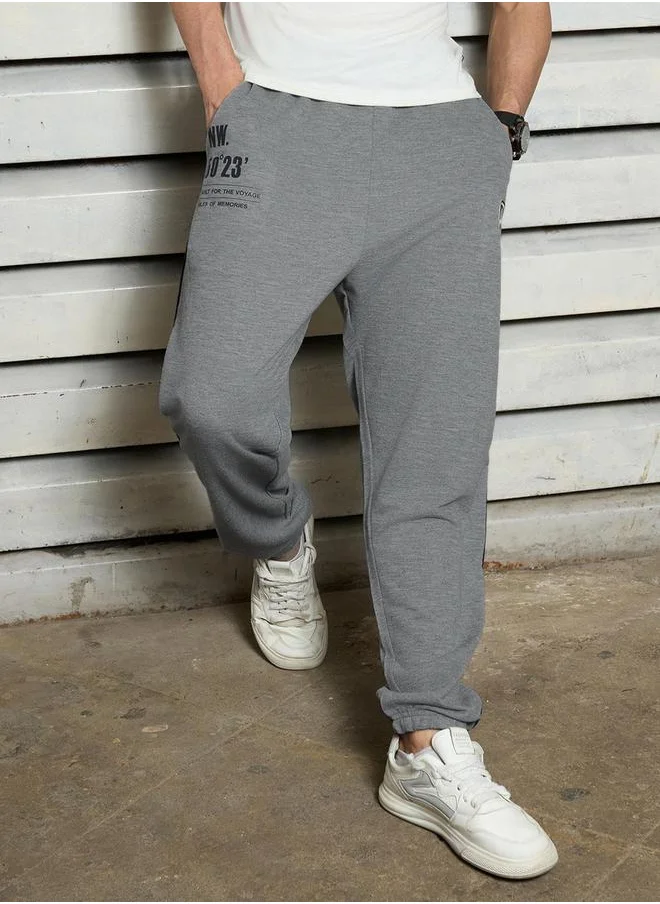 HIGH STAR Mid Rise Slogan Print Joggers with Drawstring